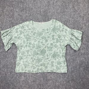 Viola Borghi Shirt Womens size L Green Floral Linen Fairy Boho